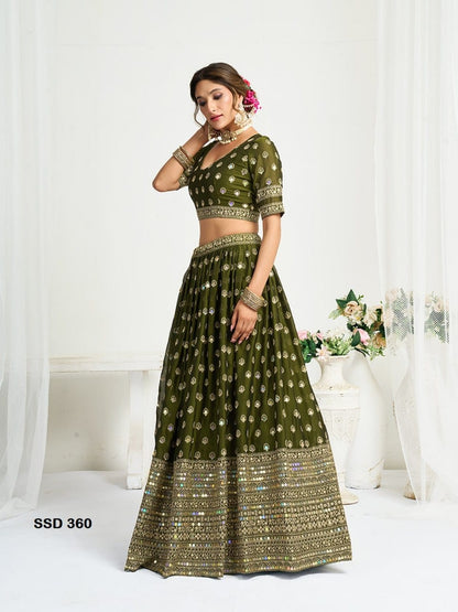 Chinon Silk Lehenga Set with Thread & Sequence Embroidery