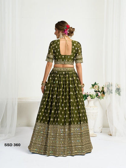 Chinon Silk Lehenga Set with Thread & Sequence Embroidery