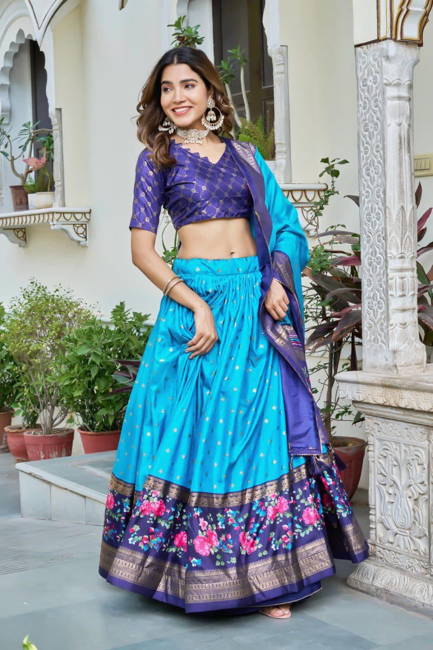 Dola Silk Lehenga Set with Bandhej & Ajrakh Print