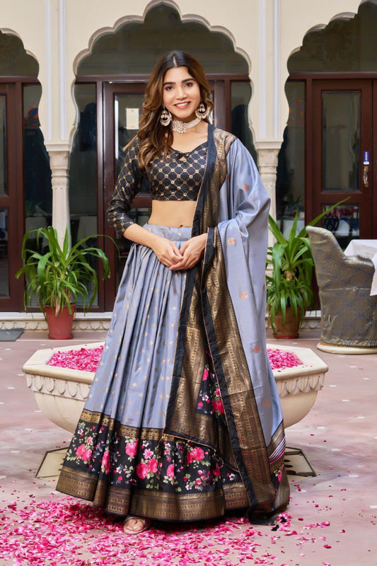 Dola Silk Lehenga Set with Bandhej & Ajrakh Print