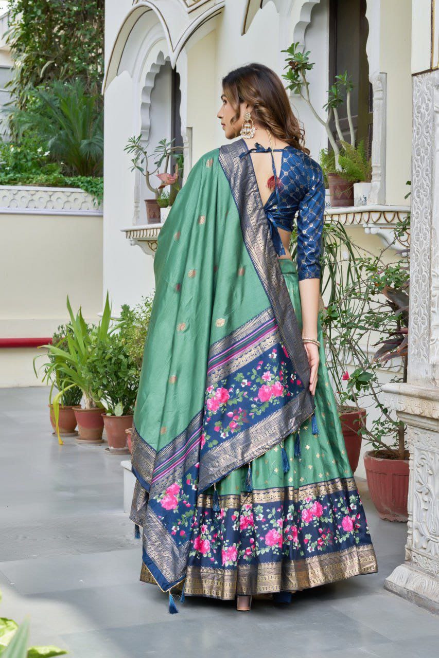 Dola Silk Lehenga Set with Bandhej & Ajrakh Print
