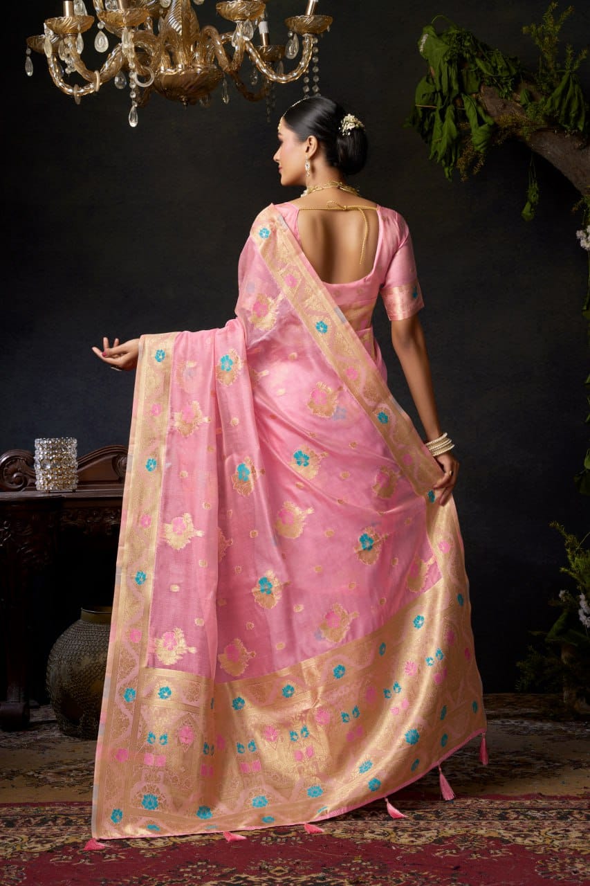 Organza Khadi Saree with Jacquard Weaving & Zhallar