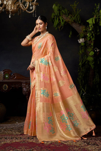 Organza Khadi Saree with Jacquard Weaving & Zhallar