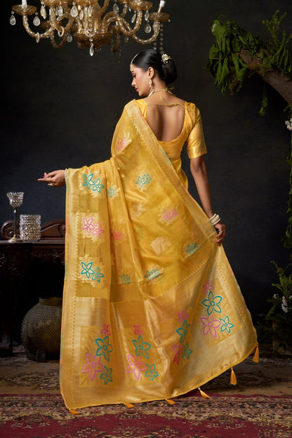 Organza Khadi Saree with Jacquard Weaving & Zhallar
