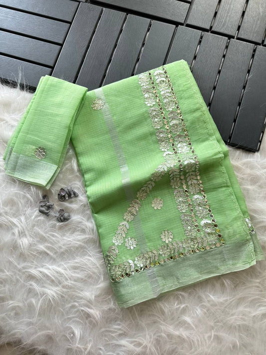 Kota Doriya Saree with Zari Checks & Gotapatti Work