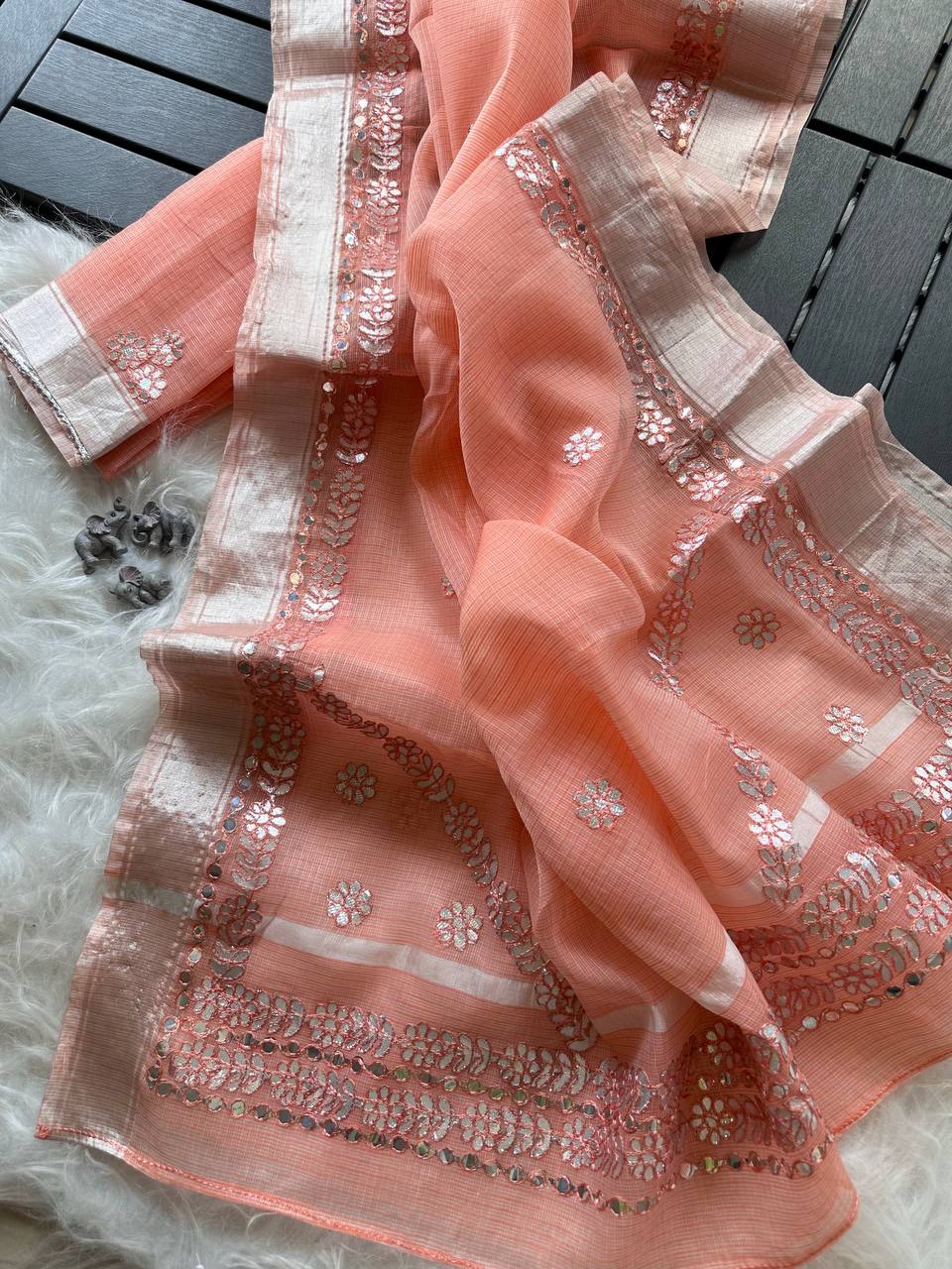 Kota Doriya Saree with Zari Checks & Gotapatti Work