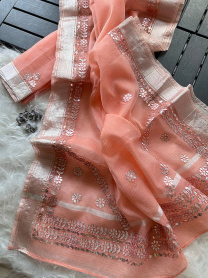 Kota Doriya Saree with Zari Checks & Gotapatti Work