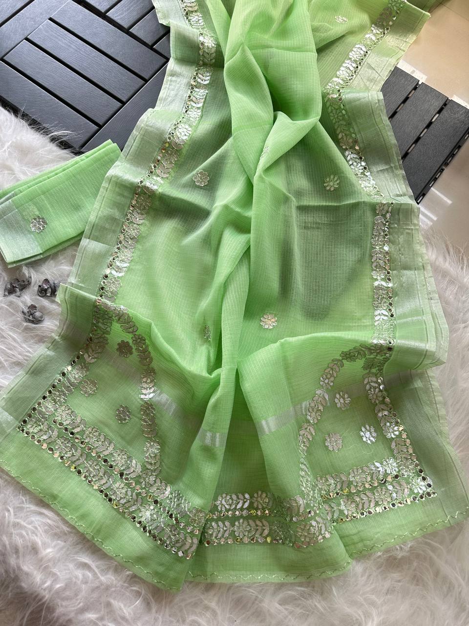 Kota Doriya Saree with Zari Checks & Gotapatti Work