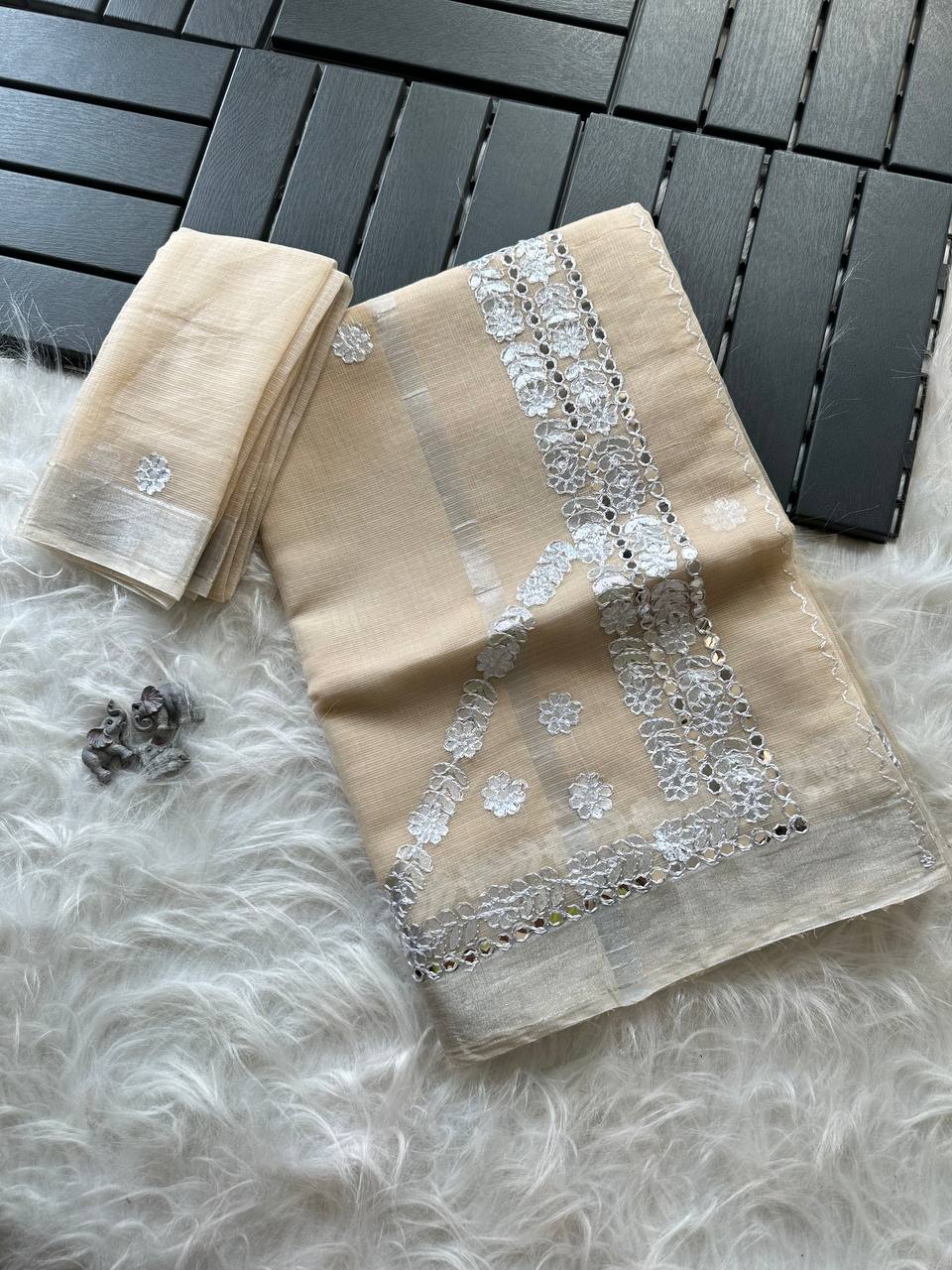 Kota Doriya Saree with Zari Checks & Gotapatti Work