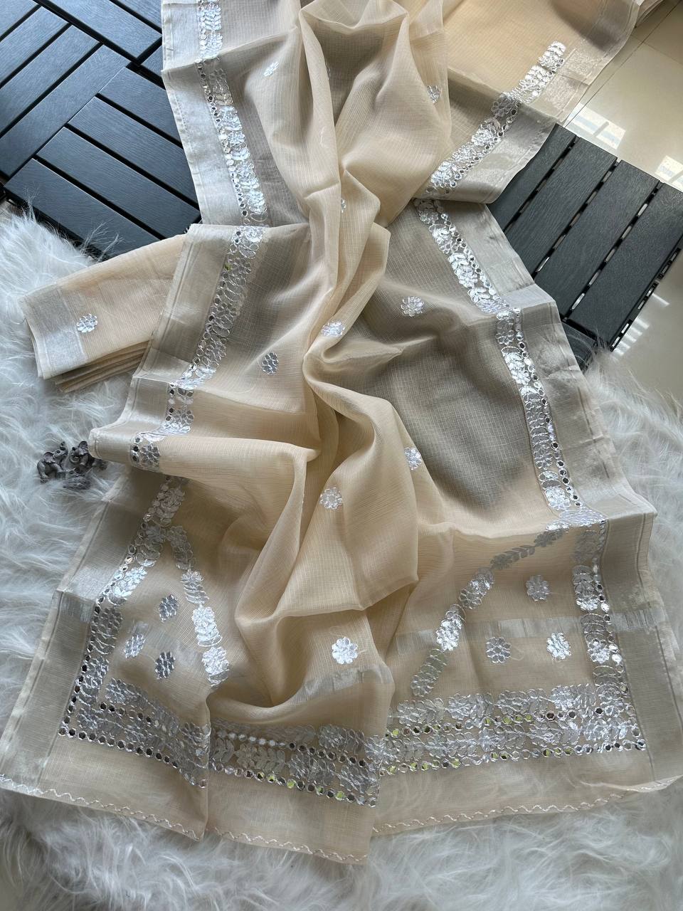 Kota Doriya Saree with Zari Checks & Gotapatti Work