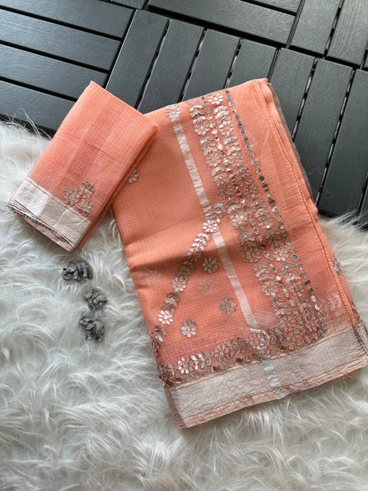 Kota Doriya Saree with Zari Checks & Gotapatti Work