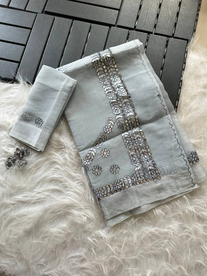 Kota Doriya Saree with Zari Checks & Gotapatti Work