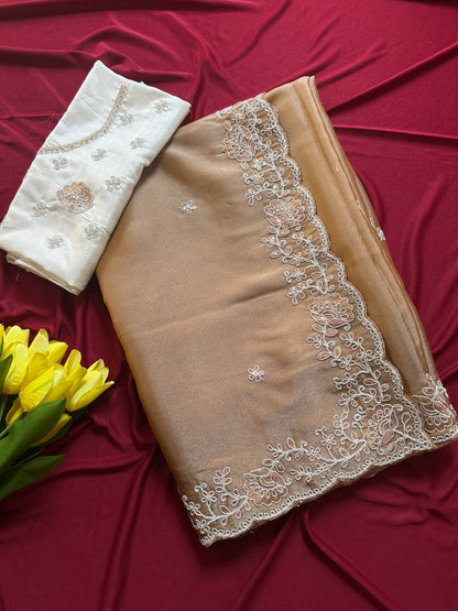 Shimmer Tissue Saree with Sequin Embroidery & Jaipuri Silk Blouse