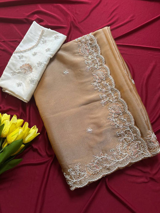 Shimmer Tissue Saree with Sequin Embroidery & Jaipuri Silk Blouse