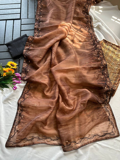 Madhumati Organza Handwork Saree with Pearl & Sequin Work