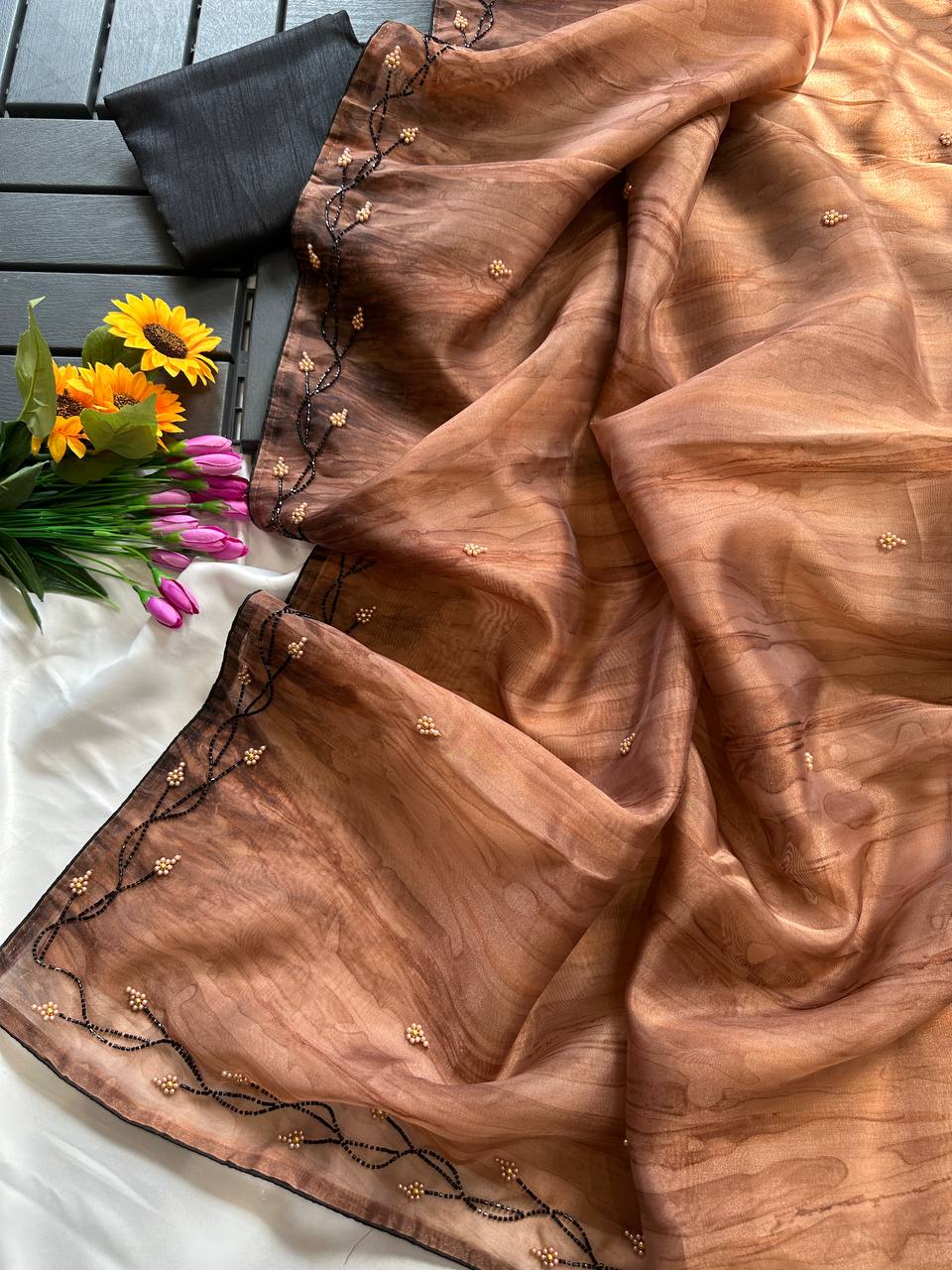 Madhumati Organza Handwork Saree with Pearl & Sequin Work