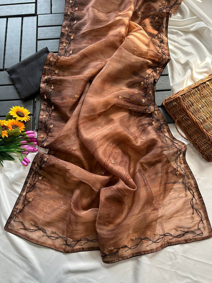 Madhumati Organza Handwork Saree with Pearl & Sequin Work