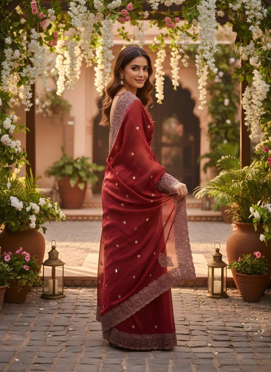 Fandy Silk Saree with Butti & Embroidered Border
