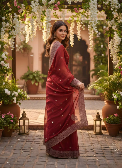Fandy Silk Saree with Butti & Embroidered Border