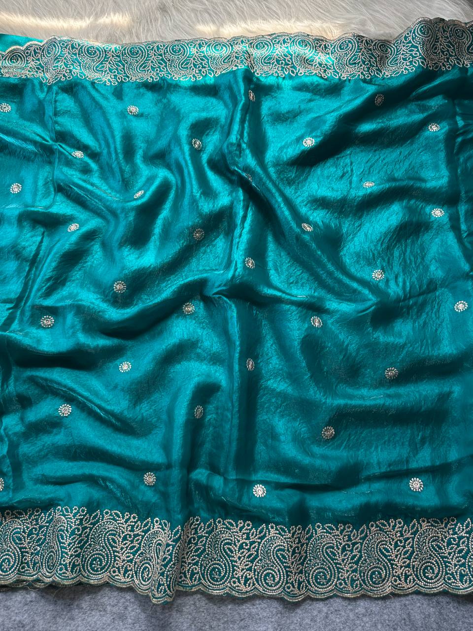Fandy Silk Saree with Butti & Embroidered Border