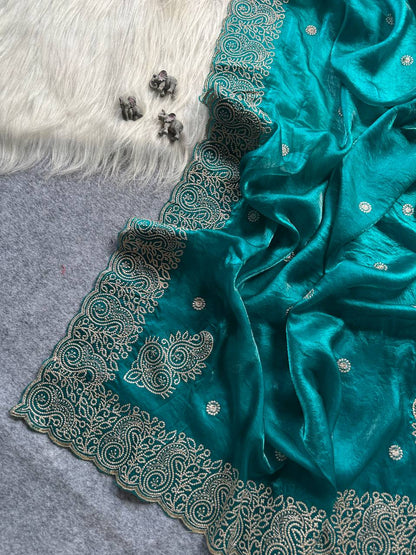 Fandy Silk Saree with Butti & Embroidered Border