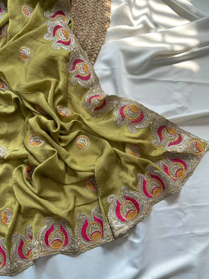 Silk Georgette Saree with Embroidery & Jarkhan Work