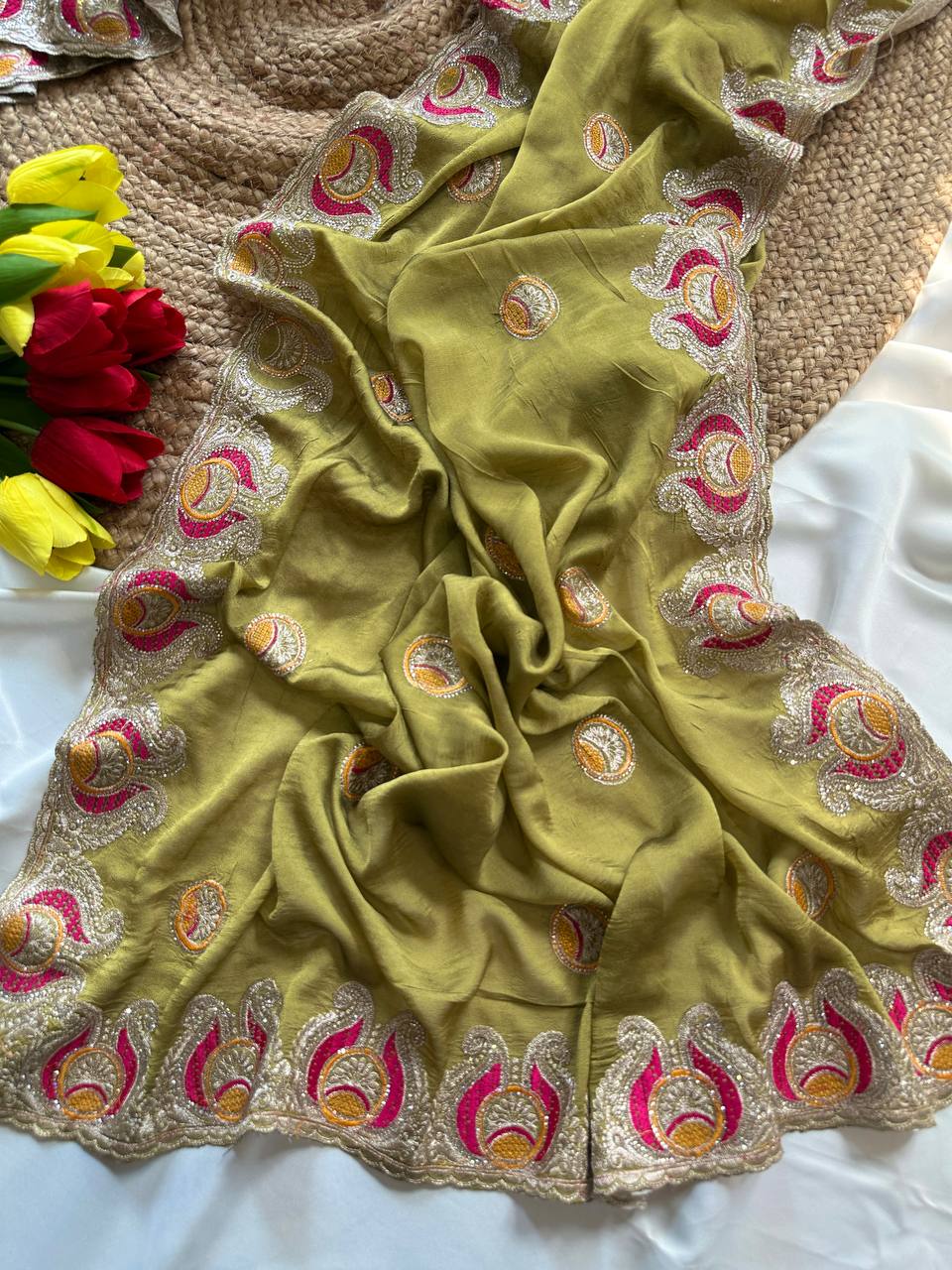 Silk Georgette Saree with Embroidery & Jarkhan Work