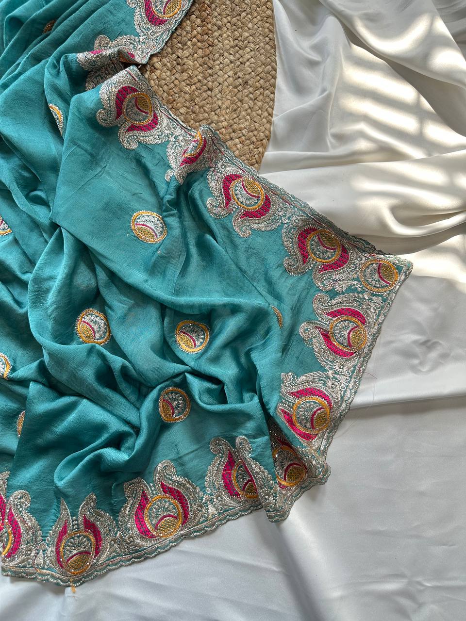 Silk Georgette Saree with Embroidery & Jarkhan Work