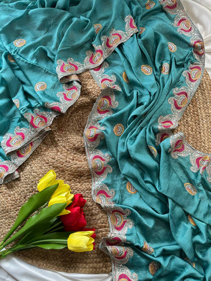 Silk Georgette Saree with Embroidery & Jarkhan Work