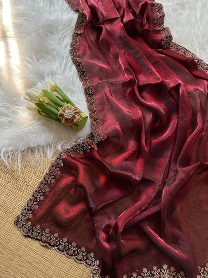 Fandy Satin Silk Saree with Jarkhan Work