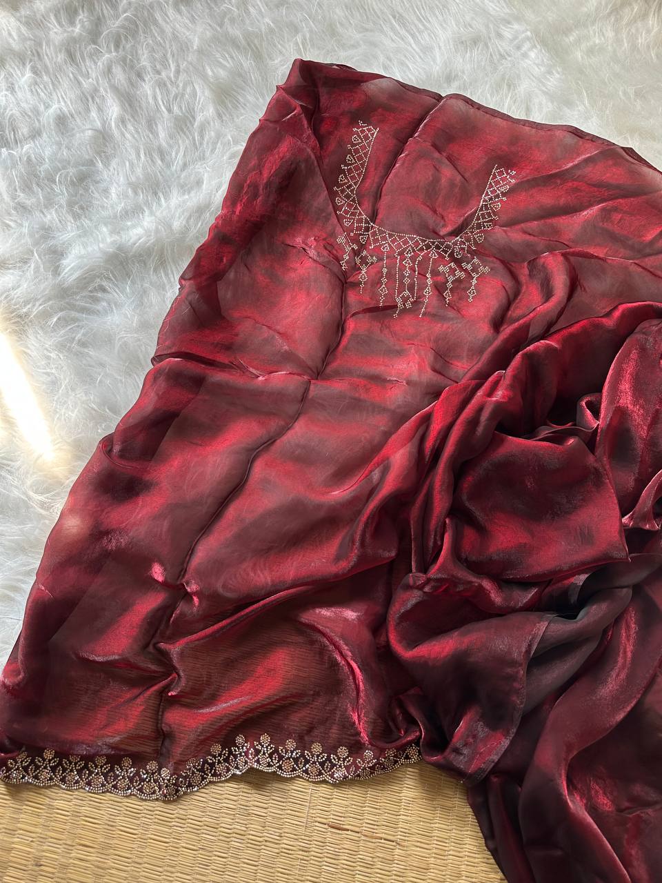 Fandy Satin Silk Saree with Jarkhan Work