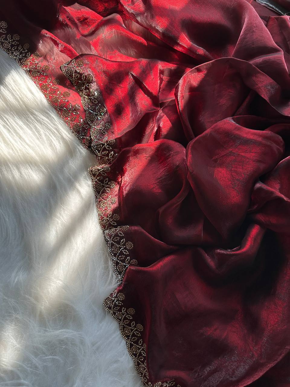 Fandy Satin Silk Saree with Jarkhan Work