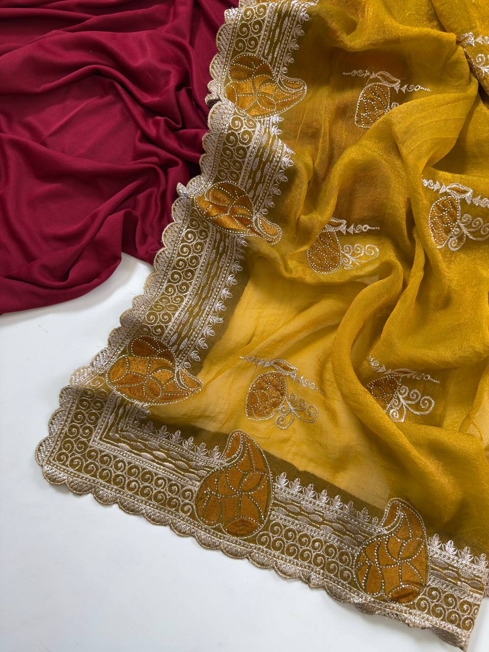 Soft Moss Chiffon Two Tone Embroidered Saree with Diamond Work