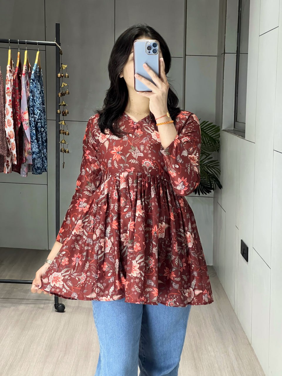 Cambric Cotton Floral Printed Short Kurti