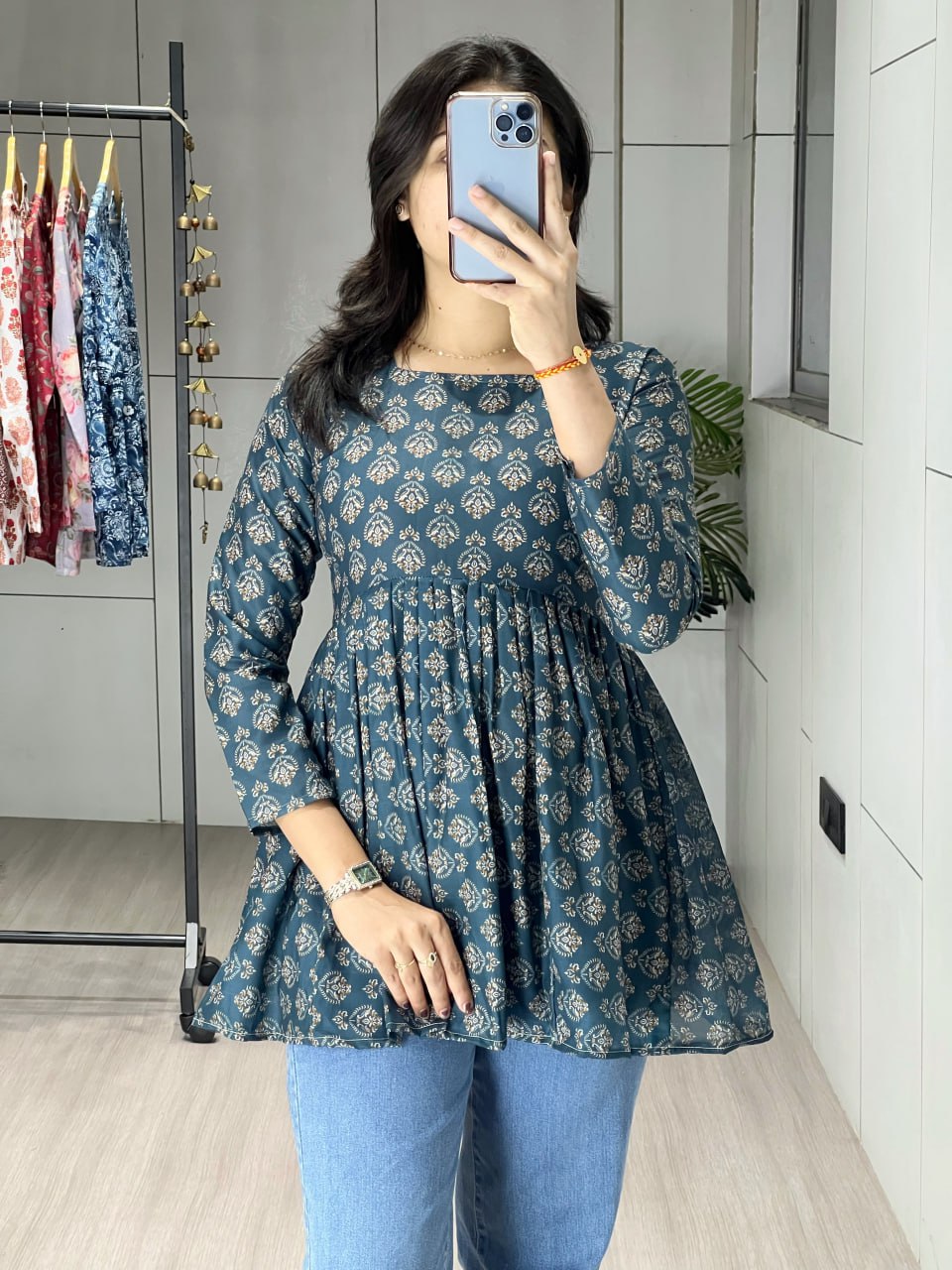 Cambric Cotton Floral Printed Short Kurti