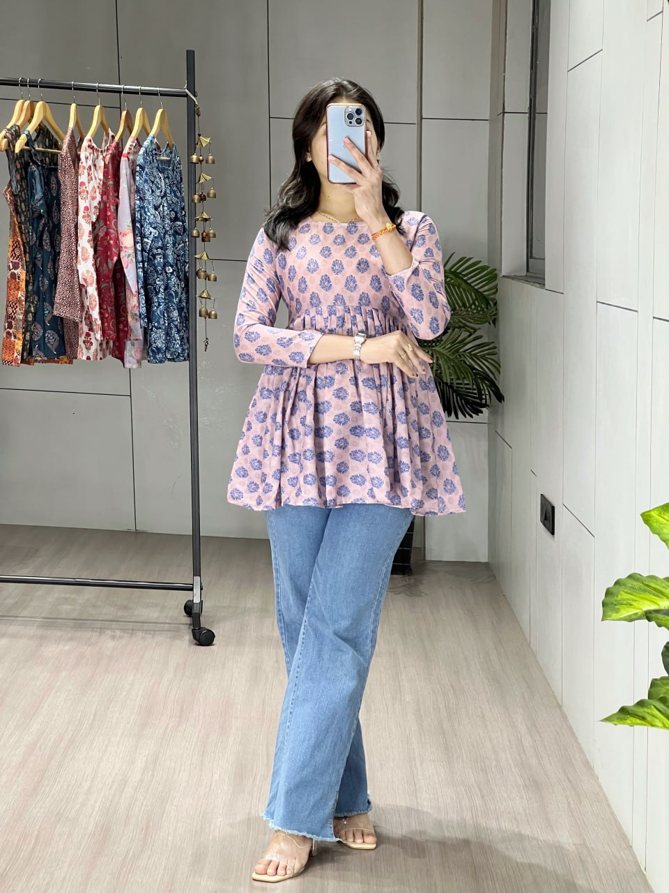 Cambric Cotton Floral Printed Short Kurti