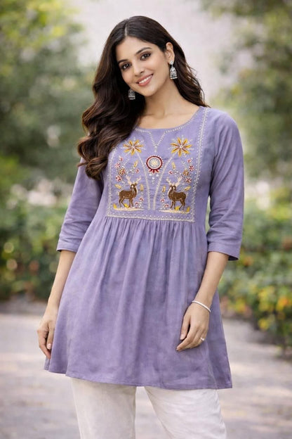 Rayon Embroidered Tops for Office & Daily Wear