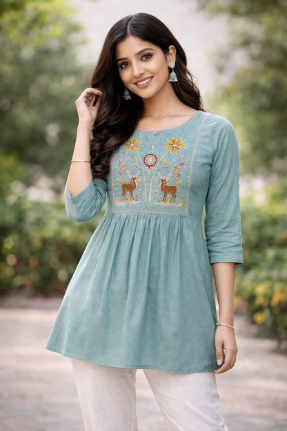 Rayon Embroidered Tops for Office & Daily Wear