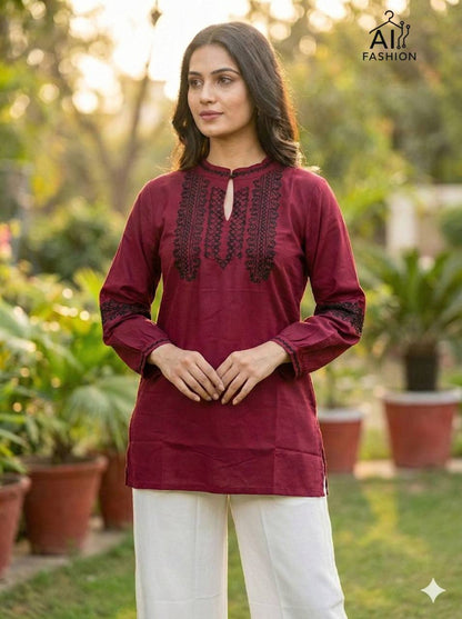 Rayon Embroidered Top with Fancy Sleeves