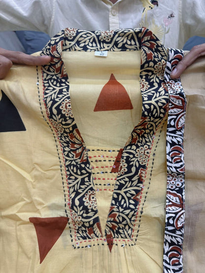 Jaipuri Cotton Kalamkari Suit Set with Ajrakh Dupatta & Bracelet