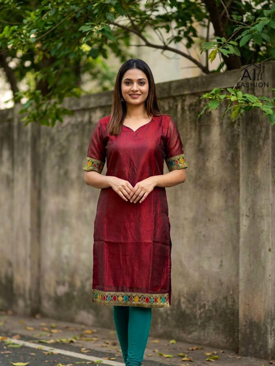 Fendi Satin Kurti with Jacquard Border