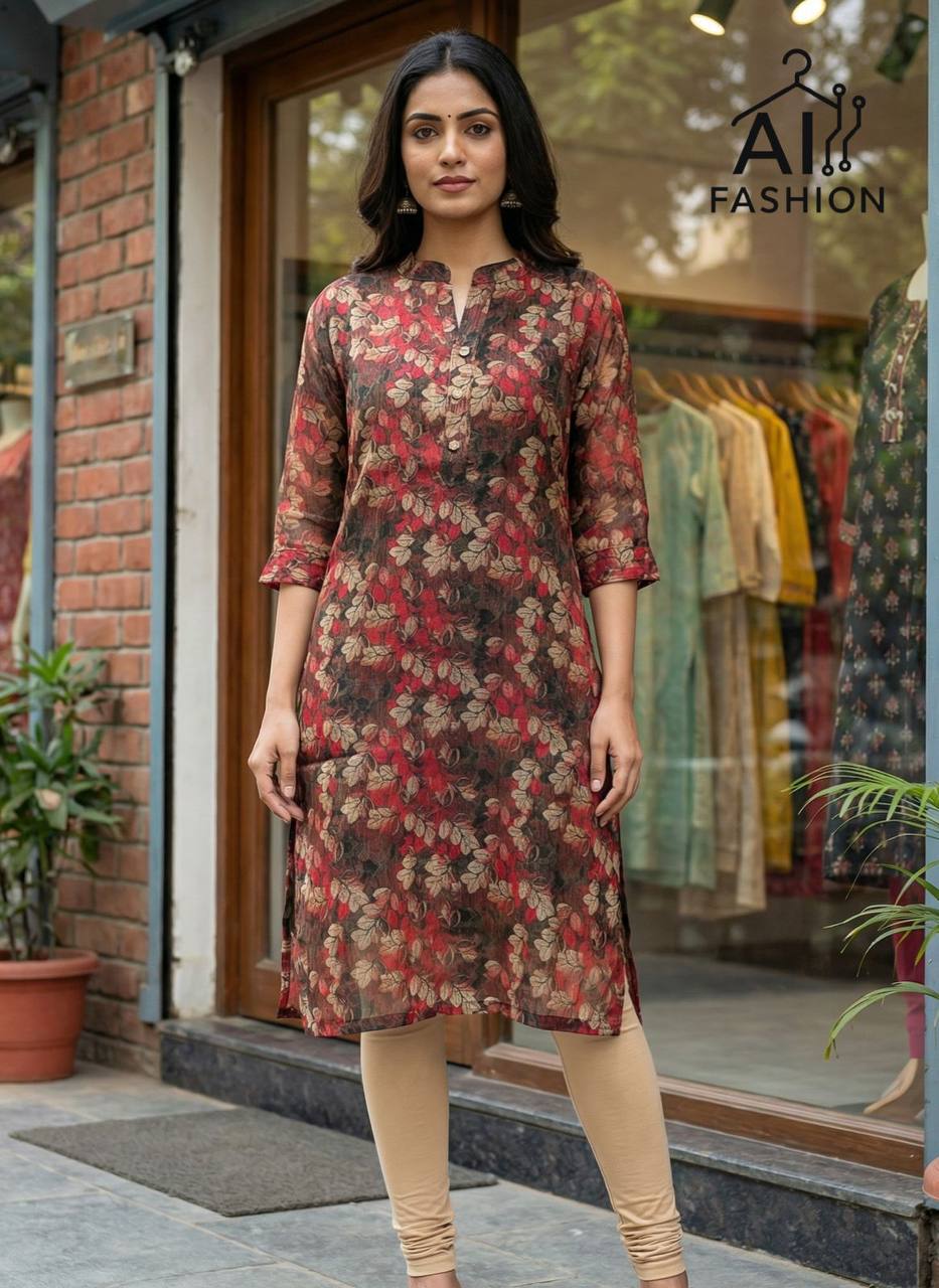 Shimmer Silk Printed Kurti for Office & Daily Wear