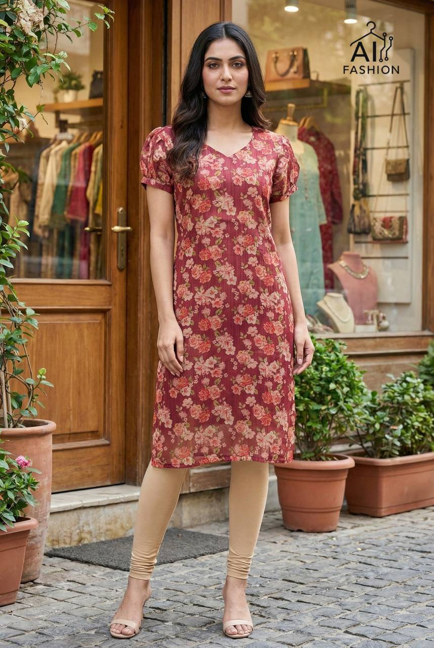 Shimmer Silk Printed Kurti for Office & Daily Wear