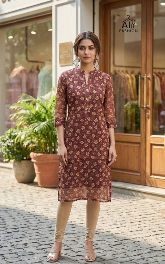 Shimmer Silk Printed Kurti for Office & Daily Wear