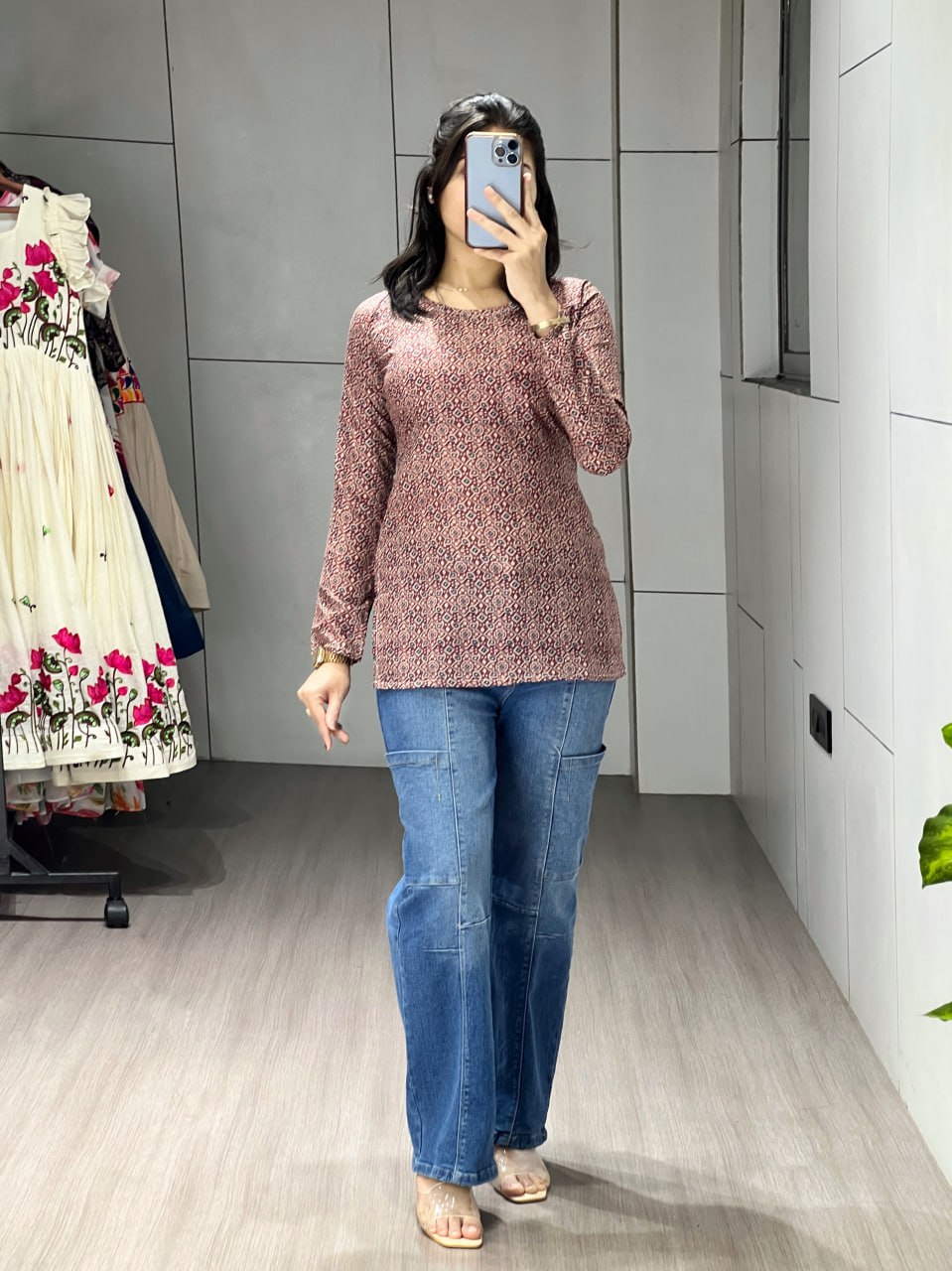 Cambric Cotton Floral Printed Short Kurti