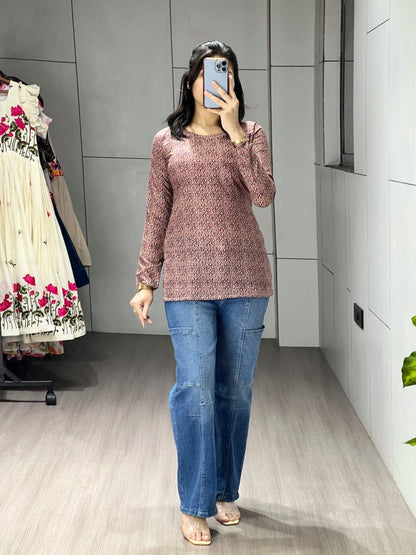 Cambric Cotton Floral Printed Short Kurti