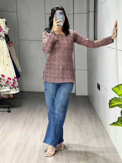 Cambric Cotton Floral Printed Short Kurti
