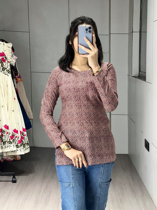 Cambric Cotton Floral Printed Short Kurti