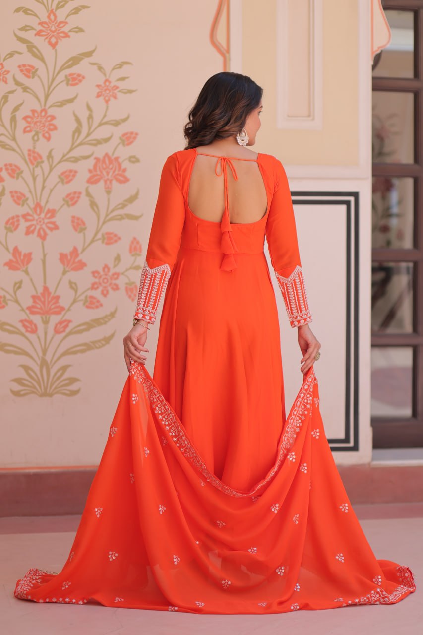 Designer Star Georgette Embroidered Gown