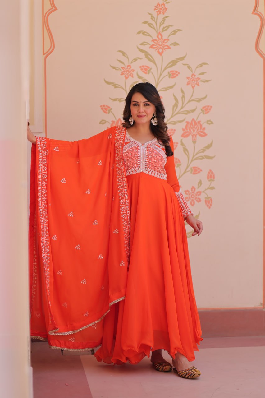Designer Star Georgette Embroidered Gown